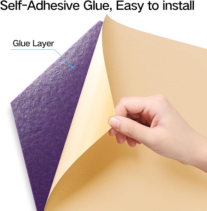 12 Pack Self-Adhesive Acoustic Panels 12" X 10" X 0.4" - Sound Proof Foam Panels with High Density, Hexagonal Design, Flame Resistant, Absorb Noise and Eliminate Echoes(Purple)