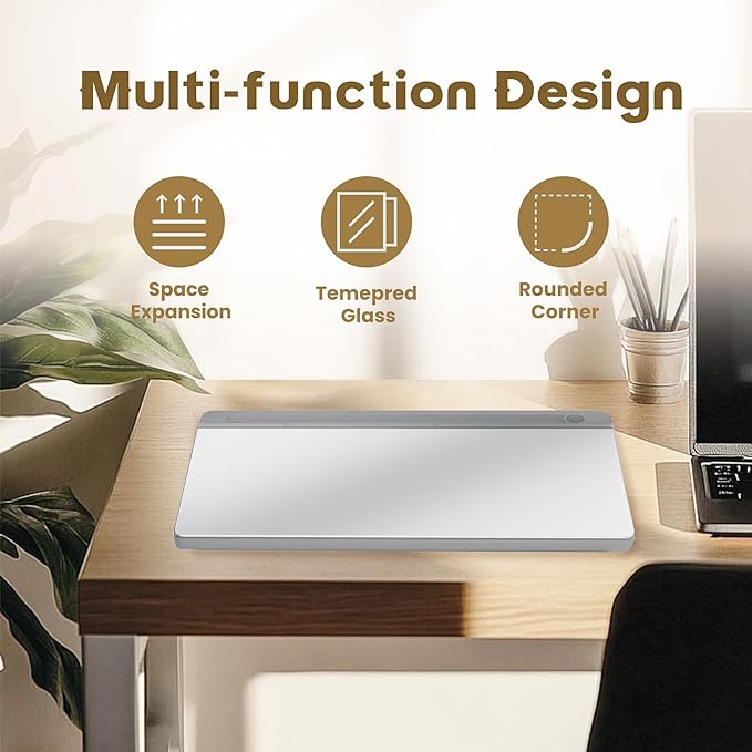 Desktop Whiteboard, Dry Erase Board Computer Keyboard Stand with Marker, Desk Organizers with Accessories for School, Home and Office Supplies (grey-white)
