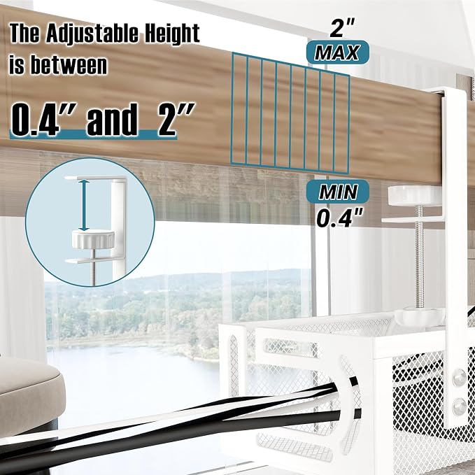 No Drill Under Desk Cable Management Tray, SONATURE 15.7" Cord Organizer for Table, Clamp Mount Desk Cable Management, Premium Carbon Steel Cable Organizer for Office, Home (White)