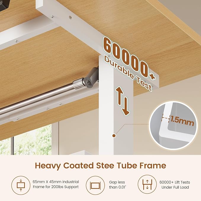SEDETA L Shaped Electric Standing Desk with 6 Drawers, 66.9" x 57.1" Height Adjustable Stand Up Desk with Power Outlets, 3 Memory Heights, Sit Stand Computer Desk for Home Office, White + Oak