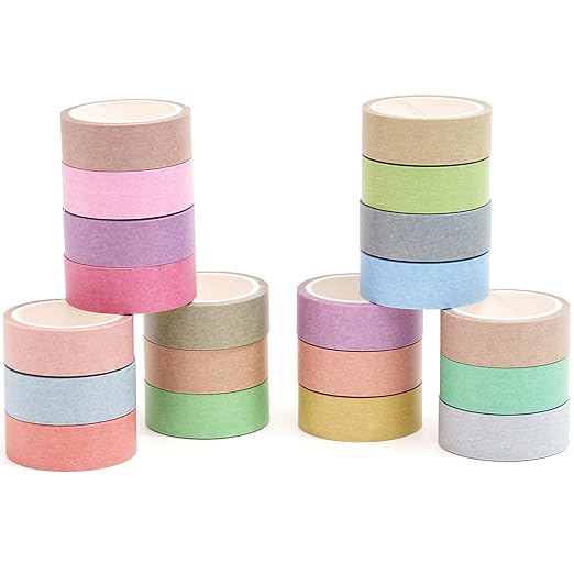 YUBBAEX 20 Rolls Solid Colors Washi Tape Set Pastel Colored Masking Rainbow Decorative Tapes, Designer's Selection (Macaron)