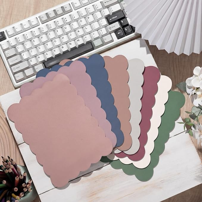 Eaasty 8 Pack 8 x 6 Inch Large Scalloped Sticky Notes Self Sticky Note Pads Cute Aesthetic Colorful Wavy for School Office Supplies, 30 Sheets/Pad, Total 240 Sheets (Morandi Colors)