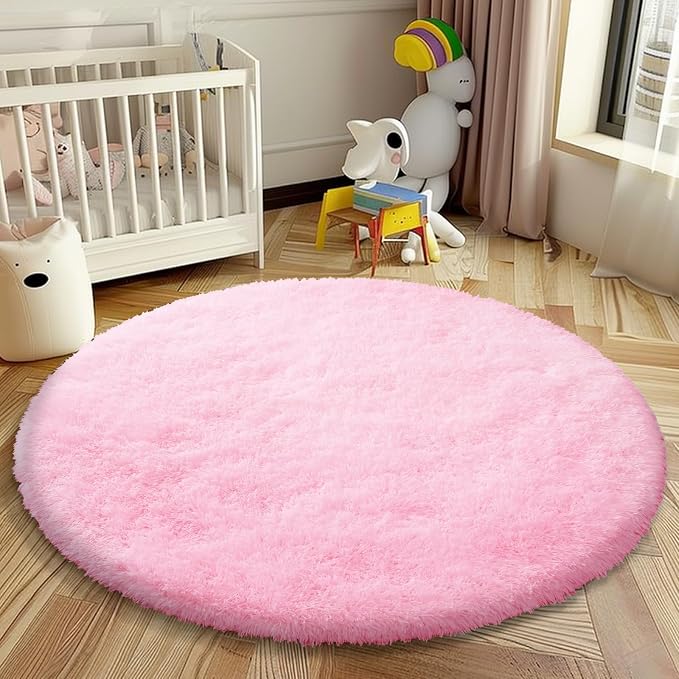 Super Soft Circle Rugs for Girls Princess Castle Toddlers Play Tent 3 Diameter Circular Area Rugs for Bedroom Home Decor Round Shag Playhouse Carpets(Φ3, Pink)