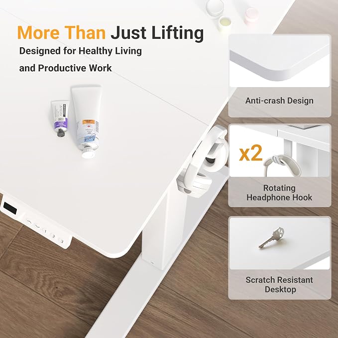 YDN Electric Standing Desk, 35x20 Inch, White | 3 Memory Presets, Cable Management, Adjustable Height, Sit Stand, Space-Saving, Computer Workstation, Home Office