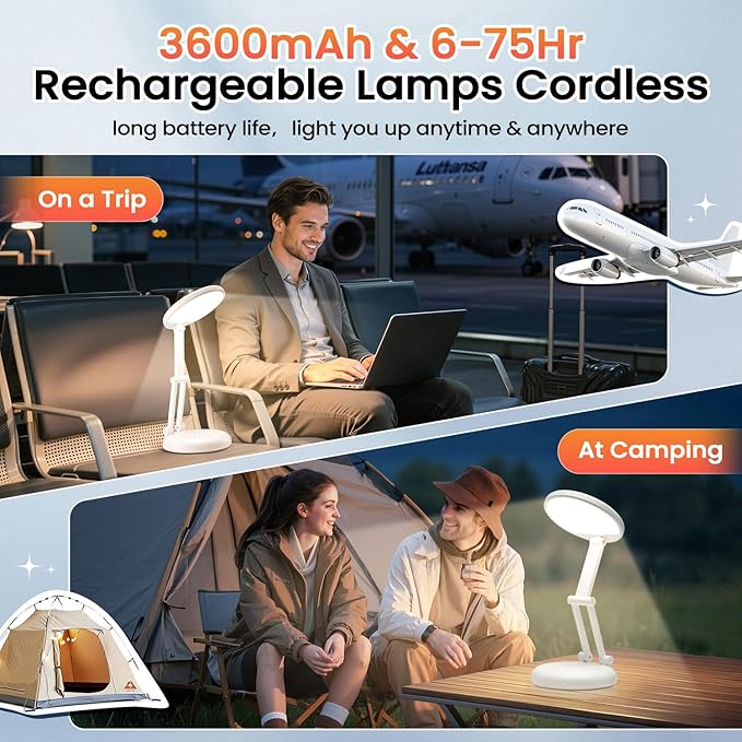 One Fire Rechargeable Table Lamp,Dimmable Cordless Lamp Desk Lamp for Dorm,3600mAh Battery Operated Lamp Rechargeable Lamp,Small Desk Lamp Portable Light for Office/Study/Nail/Craft/Puzzle(Warm Light)
