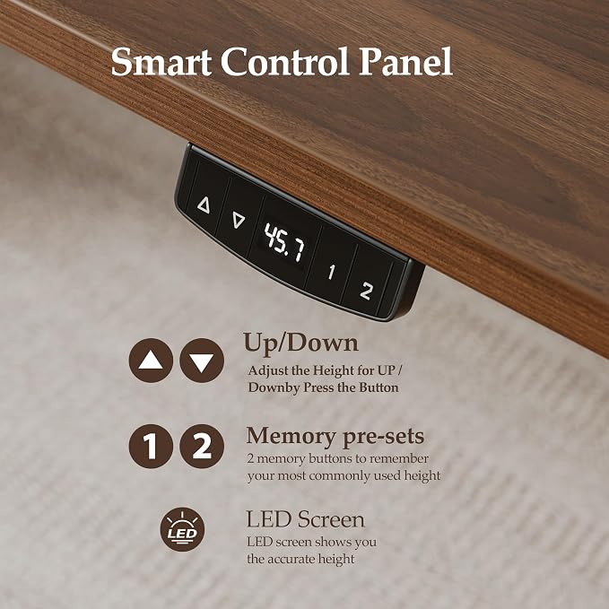 Klicelor 71 Inch Large Electric Standing Desk, Height Adjustable Office Desk, Sit Stand Up Computer Gaming Desk with Memory Preset, Three-Piece Desktop, Dark Walnut