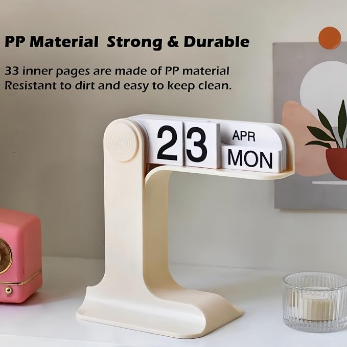 Perpetual Calendar, Standing Perpetual Desk Calendar - Aesthetic Flip Calendar, Reusable Daily Page Turning Desktop Calendar, Modern Minimalist Home Office Desk Accessories & Workspace Decor Gifts (White)