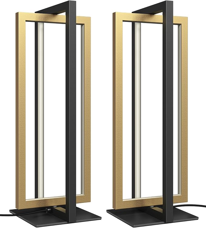 EDISHINE LED Table Lamp Set of 2, 3 Color Temperatures Modern Nightstand Lamp (3000K 4500K 6000K), MAX 750LM Dimmable Bedside Lamps for Living Room Bedroom, Angle Adjustable, Dual-Frame Rectangle