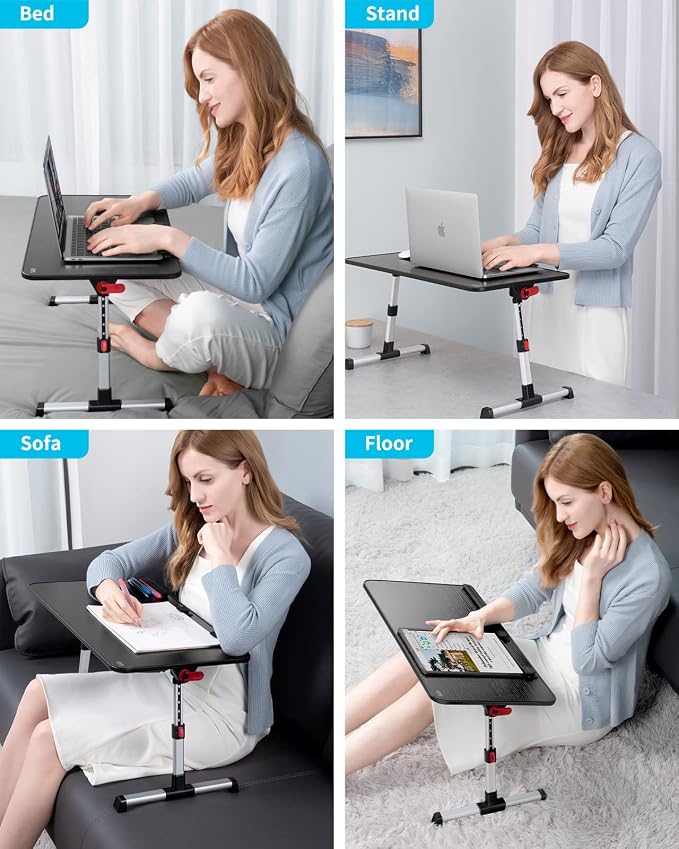SAIJI Laptop Bed Tray Table, Adjustable Home Office Standing Desk Portable Lightweight Foldable Lap Desk for Sofa Couch Floor Working Studying Reading Writing Eating,Fit Up to 17" Laptop(Large，Black)