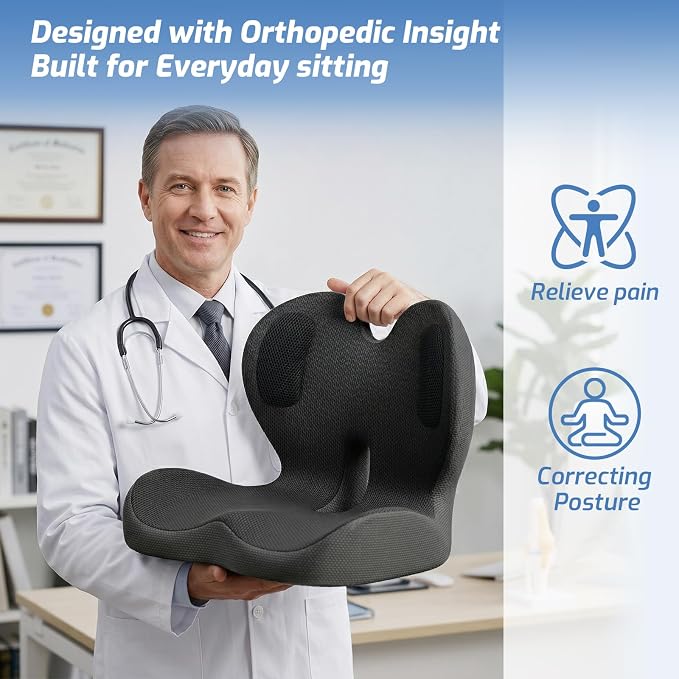 Seat Cushion,Memory Foam Chair Cushion for Office and Car,Ergonomic Coccyx Seat Cushion for Tailbone,Sciatic Nerve,Lower Back Pressure Relief,Lumbar Support Pilow for Office,Car,Truck,Desk Chair