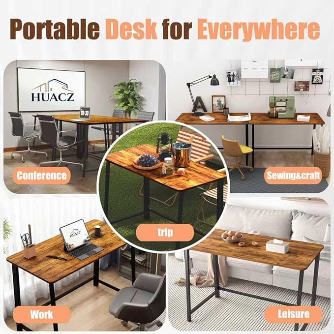 31.5" Folding Desk for Small Spaces, Foldable Computer Table for Home Office, Study,Bedroom,Dorm,Craft, Space Saving,Small Writing Work Office Compact Computer Desk,Easy Assembly,Rustic Brown
