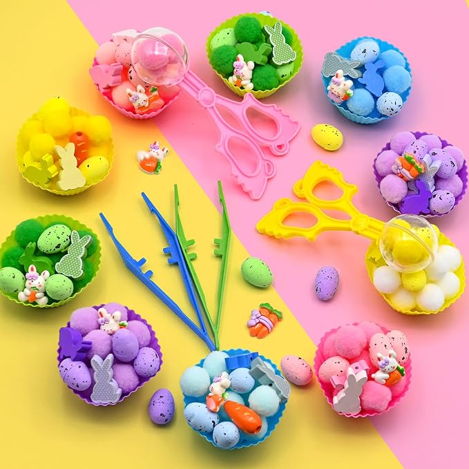 196 Pcs Easter Sensory Bin Filler Bunny Egg Carrot Flower Counting Sorting Sensory Bin Items Fine Motor Easter Counts for Spring Summer Counting Decor