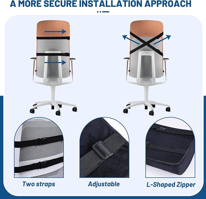 QUTOOL Seat Cushion and Lumbar Support Set for Office Chair – Supports Lower Back & Hips for Long Sitting Comfort, Helps Maintain a Comfortable Sitting Position, Ergonomic Memory Foam, Washable Cover