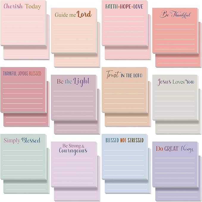 Yinder 24 Pcs Inspirational Sticky Notes Thank You Gift Motivational Sticky Note Pad Employee Appreciation Gift Bulk for Staff Coworker Teacher Nurse Office Groups 3 x 3'' (Bible,Aesthetics)