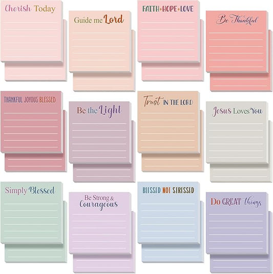 Yinder 24 Pcs Inspirational Sticky Notes Thank You Gift Motivational Sticky Note Pad Employee Appreciation Gift Bulk for Staff Coworker Teacher Nurse Office Groups 3 x 3'' (Bible,Aesthetics)