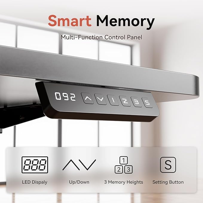 Electric Standing Desk, 48x24" Adjustable Height Computer Desk, with 3 Memory Presets, RGB Lights, Overheating&Overvoltage Protection, for Home Work, Study and Gaming, Small Spaces, Modern Furniture