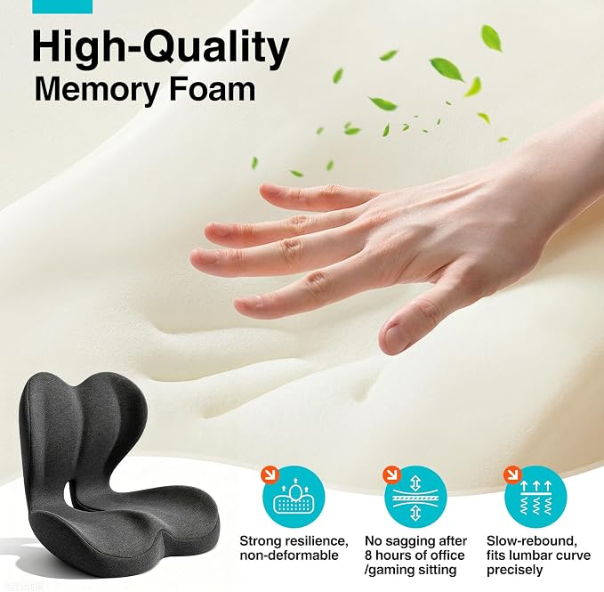 Seat Cushion for Office Chair and Car, L-Shaped Memory Foam Seat Cushion, Ergonomic Sciatica & Tailbone Pain Relief Cushion with Non-Slip Breathable Cover, Back Support for Office Chair-Dark Gray