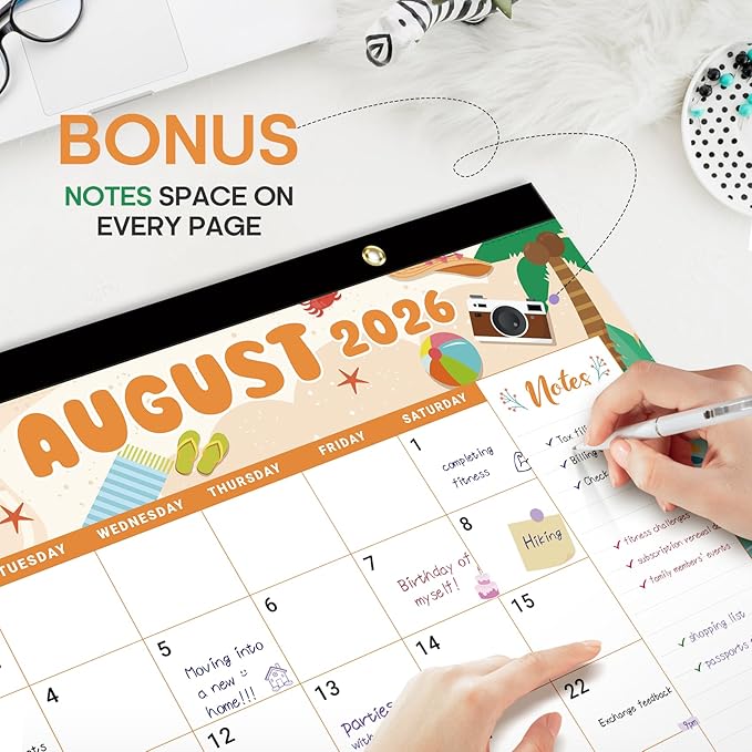 Desk Calendar 2026-2027, 21-Month Calendar Runs Unitl June 2027, Large 17" x 12" Monthly Desktop & Wall Calendar for Home & Office - Watercolor Festival