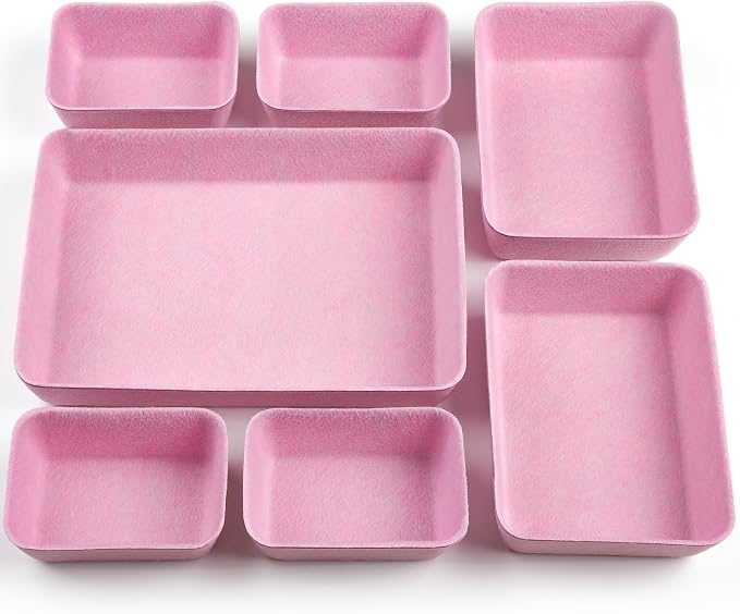 Desk Drawer Organizer | 7 Pack Felt Drawer Organizer Shallow Drawer Organizers Felt Storage Bins,Desk organizer trays (Pink)