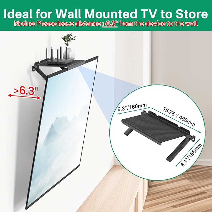 Adjustable TV Top Shelf for Streaming Devices/Cable Box/Router and Home Decor TVs Top Storage Bracket - 13 Inch Wide Platform Screen Top Shelf Mount for Monitor Top of TV Shelfs Mounting Bracket