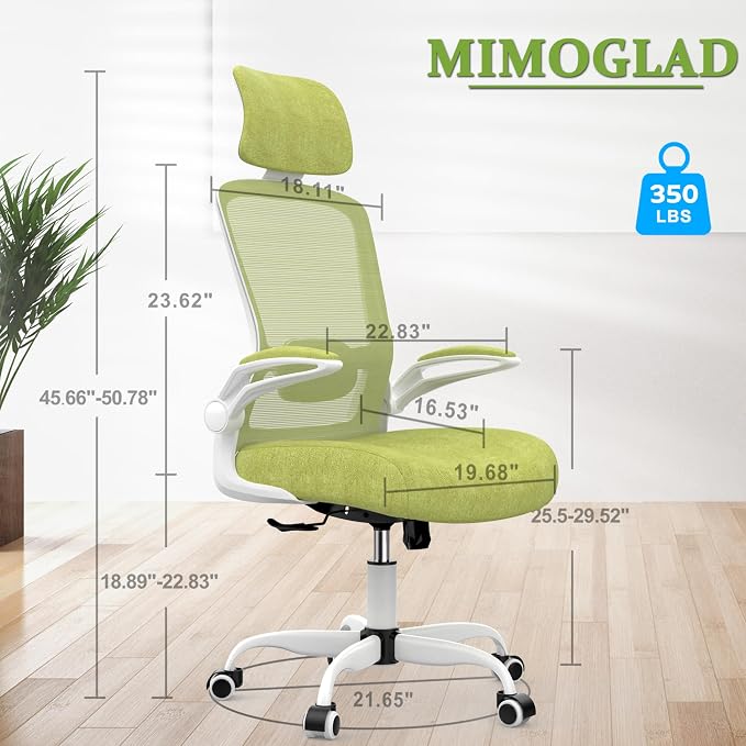 Mimoglad Office Chair, High Back Ergonomic Desk Chair with Adjustable Lumbar Support and Headrest, Swivel Task Chair with flip-up Armrests for Guitar Playing, 5 Years Warranty