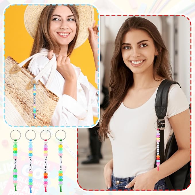Suncalla 984 Pcs 24 Set Religious Keychain Craft Kit DIY Christian Congrats Back to School Gift Keychain Making Kit Adjustable Bead Letter Beads Cards String for Blessings Party Supply