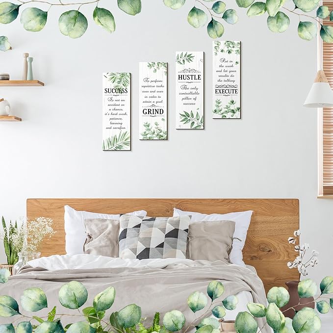 Honoson 4 Pcs Inspirational Office Wall Decor Motivational Rustic Wall Art Inspirational Hanging Wooden Plaques Sayings Motivational Quote Signs for Office Bedroom Living Room