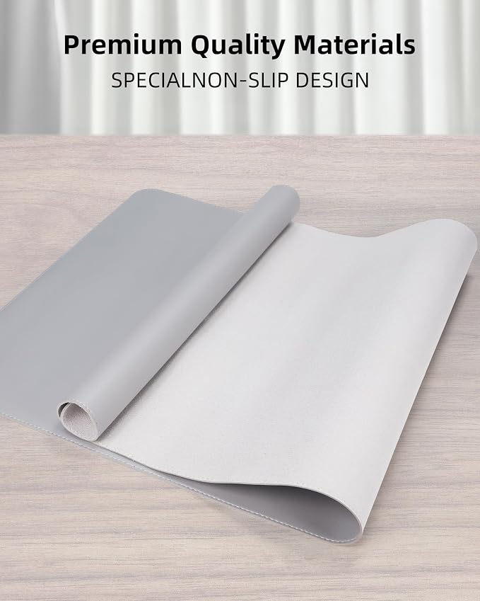 AFIING Desk Pad Protector 23.6" x 13.7" - Non-Slip Waterproof PU Leather Desk Mat for Mouse, Keyboard, Laptop, Office and Home Workspace (Light Grey)