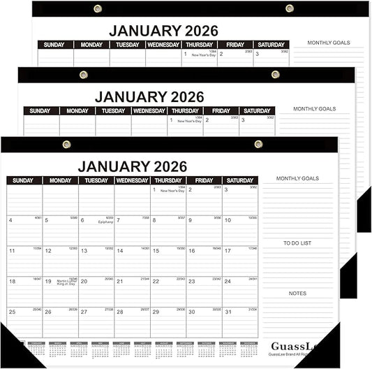 GuassLee Desk Calendar 2026, 3 Packs, 18 Months Calendar 17" × 11.5" Desk Calendar from Jan. 2026 to Jun. 2027 with Julian Date, To-do List, Notes, Monthly Goals, for Home School Office