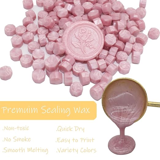 250pcs Wax Seal Beads Pearl Pink, Andotopee Premium Sealing Wax Beads for Stamp Seals, Octagon Seal Stamp Pellets Refill Pack for Wedding Invitation, Letter Envelope, Scrapbook DIY & Bridal Crafts