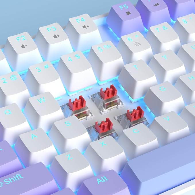 MageGee 75% Mechanical Gaming Keyboard, Red Switch, LED Blue Backlit, 87 Keys Compact TKL Wired Computer Keyboard for Windows Laptop PC Gamer - White/Purple