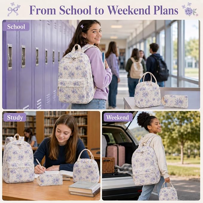 BTOOP School Backpacks for Teen Girls Bookbags Lightweight Kids Backpack School Bags Set with Lunch Box Pencil Case