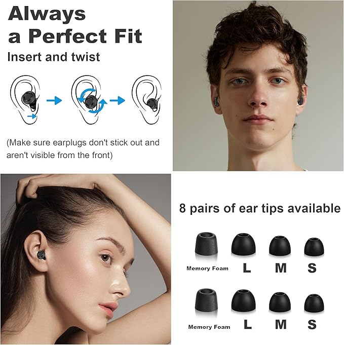 Ear Plugs, Ultra-Comfy Reusable Noise Reducing Earplugs for Sleep, Silicone Concert Ear Plug+8 Tips for Deep Focus, Travel & Sensitivity | Flexible Hearing Protection, Valentine’s Day Gifts for Women