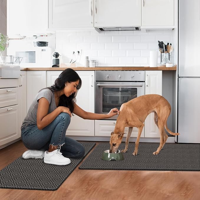 Mattitude Kitchen Mat 2PCS Kitchen Rugs Cushioned Anti-Fatigue Rug Waterproof Standing Desk Mat Kitchen Mats for Floor Kitchen Rug Set for Kitchen, Sink, Office 17.3"×30"+17.3"×47" Dark Grey