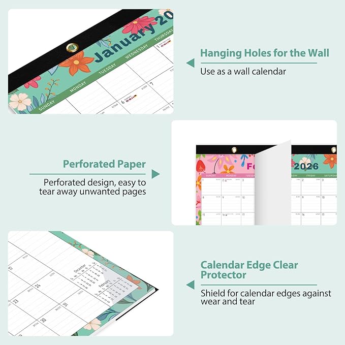 2026 Desk Calendar, Monthly Calendar, 18 Months (Jan 2026 - Jun 2027), Large Desktop Calendar 17" x 12" for Home, Office or School, Watercolor Floral