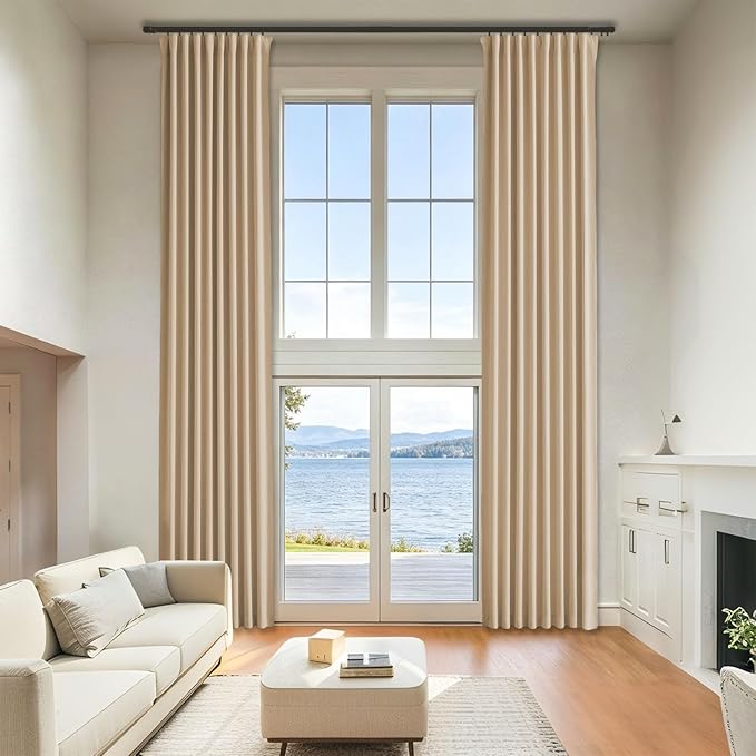 Ceiling Pinch Pleated Blackout Curtains & Drapes for Bedroom Living Room 52 x 96 Inch Length 2 Panels - Cafe Curtains Back Tab and Rod Pocket - Room Darkening Curtain for Track System