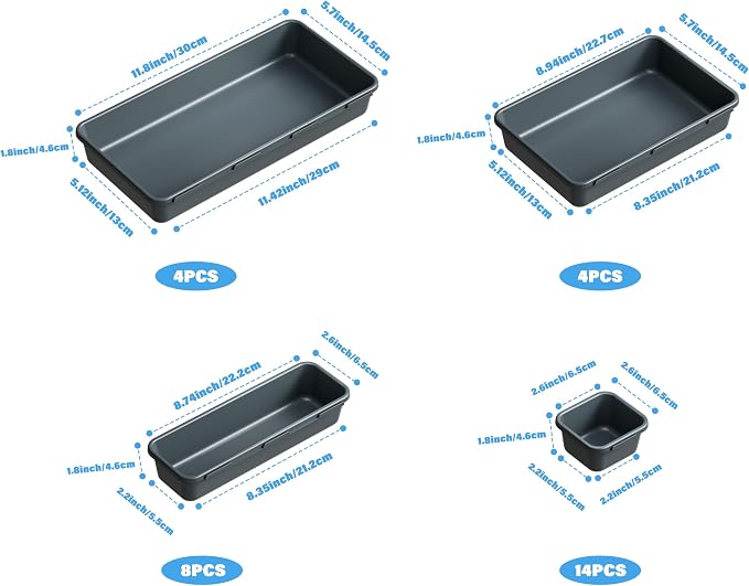 Gonice 30 PCS Black Interlocking Desk Organizer, Plastic Drawer Organizer Tray, Drawer Separator Tray for Office, Bathroom, Kitchen