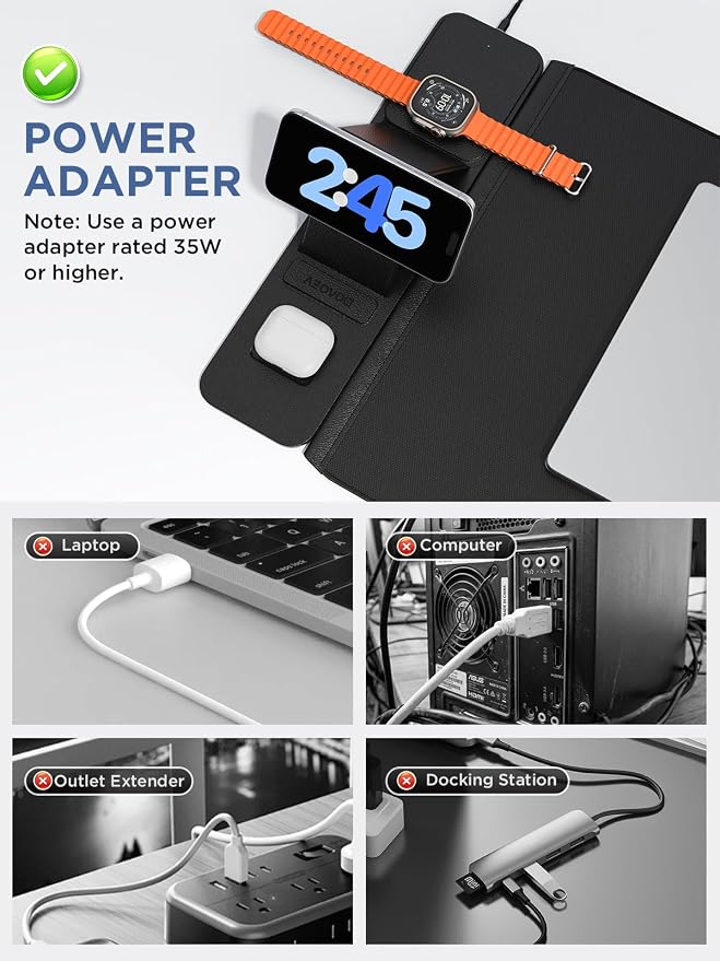 25W Wireless Fast Charging Mouse Pad with Foldable Phone Holder, 2nd Gen 3-in-1 Wireless Charging Desk Mat (25W Fast Charging Stand &Coasters)