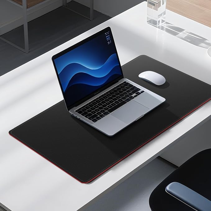 Dual Sided Leather Desk Mat - Waterproof Desk Pad - Ideal for Large Mouse Pad and Desk Mats on Top of Desks (Black, 33"*13")