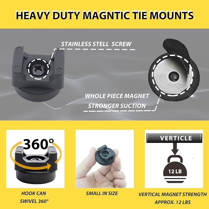 Magnetic Cable Zip Mounts Magnetic Cable Holder 22mm Multipurpose Magnet Wire Management Bases with 7.84" Reusable Zip Ties for Cord Organizer (10Magnets, 20 Cable Ties)