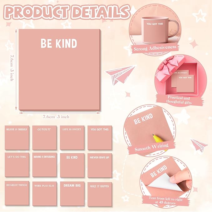 Yinder 24 Pcs Inspirational Sticky Notes Thank You Gift Motivational Sticky Note Pad Employee Appreciation Gift Bulk for Staff Coworker Teacher Nurse Office Groups 3 x 3'' (Inspire,Pink)