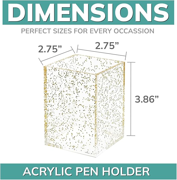 pbf Clear Acrylic Pen Holder for Desk | Clear Pencil Holder | Acrylic Makeup Brush Holder for Vanity | Pen Organizer | Bookmark Holder | Pencil Cups | Desk Organizer (Gold Glitter)