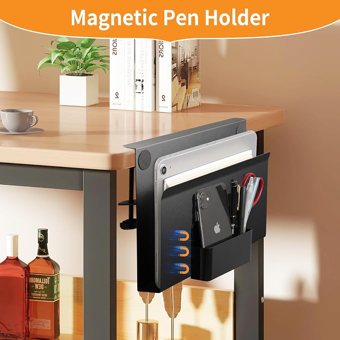 Desk Side Storage with Pen Holder, No Drill Hanging Organizer | Laptop Holder Under Desk Organizer, Multi-Functional Table Side Tray, Desktop Space Saver for Office & Home