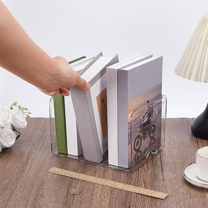 Acrylic Magazine File Holder 3 Compartment Desk Organizer Heavy Duty Transparent Book Divider Desktop Paper Document Organizer for Office Bedroom Library Sturdy Magazine Book Storage Rack