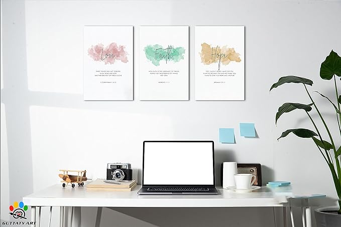 3 Piece Inspirational Wall Art - Love Faith Hope Office Quotes Pictures for Wall Decor, Motivational Canvas Wall Art for Women, Inspirational Poster Framed Artwork for Home, School Decor 12”x18”x3Pcs