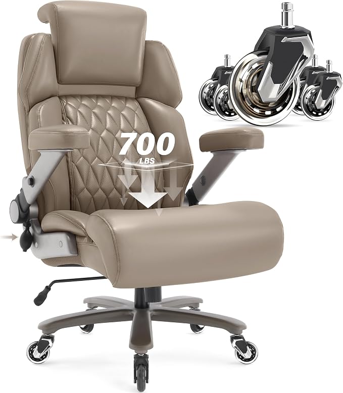 Big and Tall Office Chair 700lbs, Ergonomic High Back Computer Desk Chair | Adjustable Headrest&Lumbar Support, 3D Flip Arms, Large Wheels, Heavy Duty Metal Base, Thick Padded Wide Seat Executive Chair