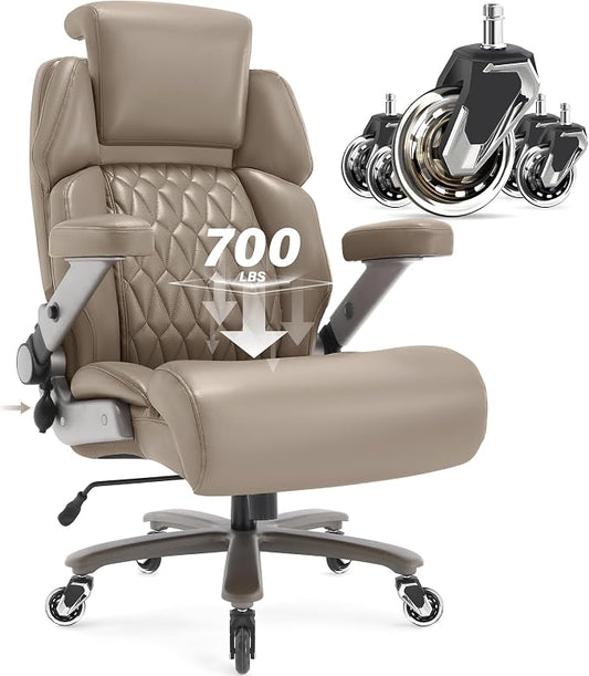 Big and Tall Office Chair 700lbs, Ergonomic High Back Computer Desk Chair | Adjustable Headrest&Lumbar Support, 3D Flip Arms, Large Wheels, Heavy Duty Metal Base, Thick Padded Wide Seat Executive Chair