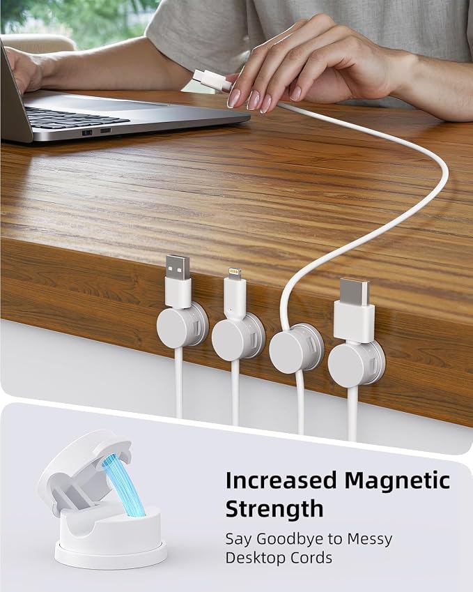 Inchor Cord Organizer, Rotatable Cable Organizer 8 Pack, No-Residue Adhesive Spring Cable Clips, Cord Holder for Nightstand, Kitchen, Office Accessories and Car (White)