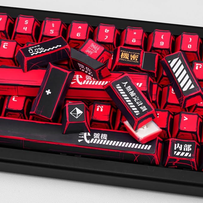 Red and Black PBT Keycaps Set 135 Keys Cherry Profile Manga Japanese Style Keycaps Cherry Mx Gaming Keyboard Keycap Set for ANSI Layout Mechanical Keyboard