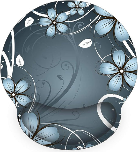 Ergonomic Mouse Pad with Wrist Support,Non-Slip Rubber Base for Computer Laptop & Mac,Lightweight Rest for Home,Office & Travel (Blue Flowers)
